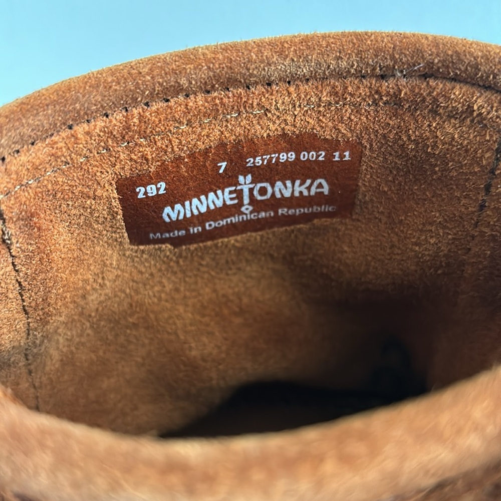 Minnetonka fringe ankle boot moccasins with stud detail - Picture 5 of 7